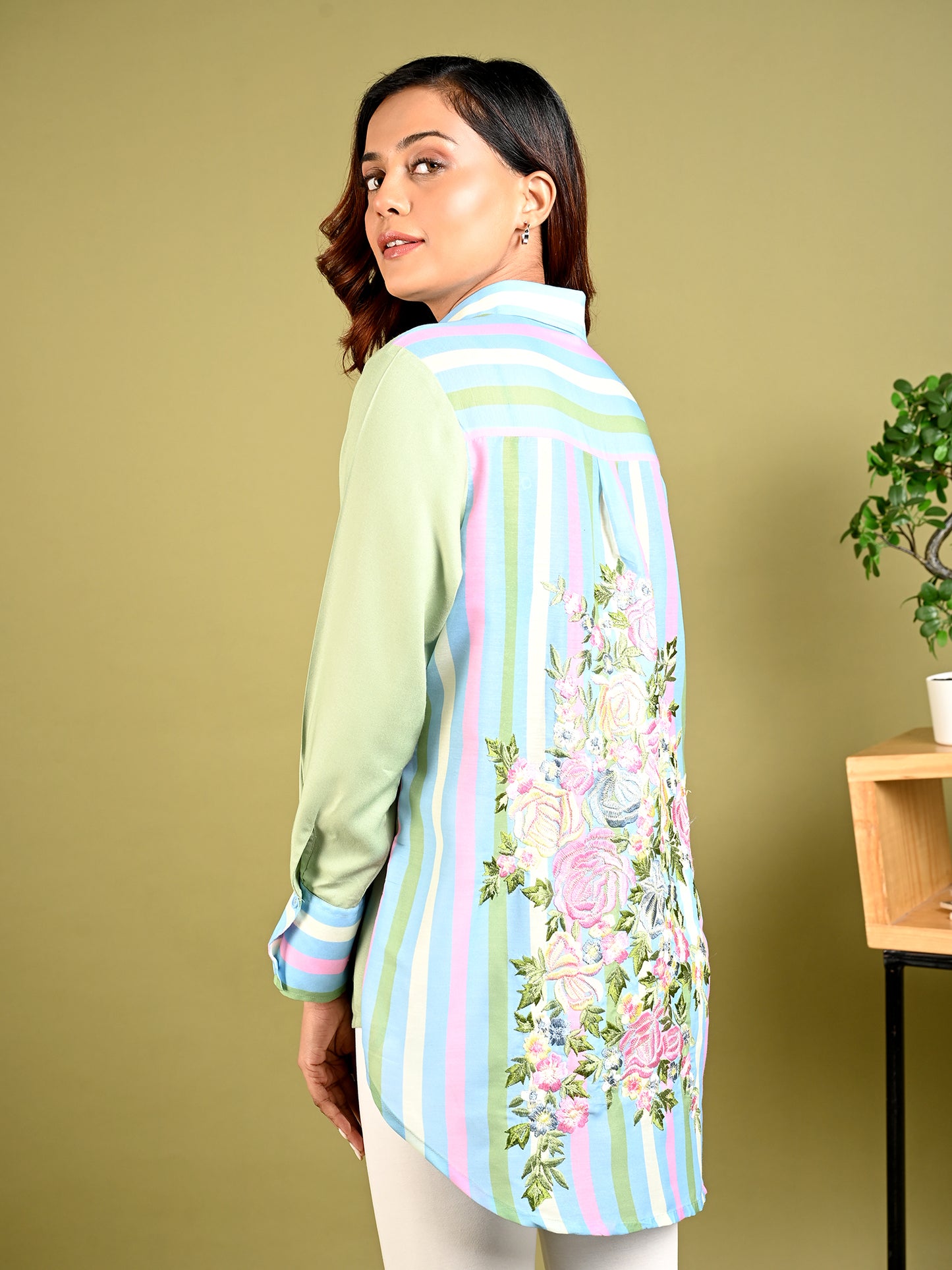 Chic Olive Stripe Shirt - Amore