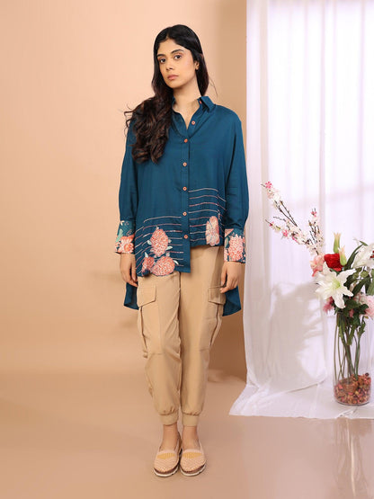 Elegant Indigo Embroidered Top - Amore