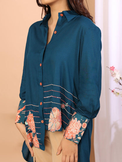 Elegant Indigo Embroidered Top - Amore