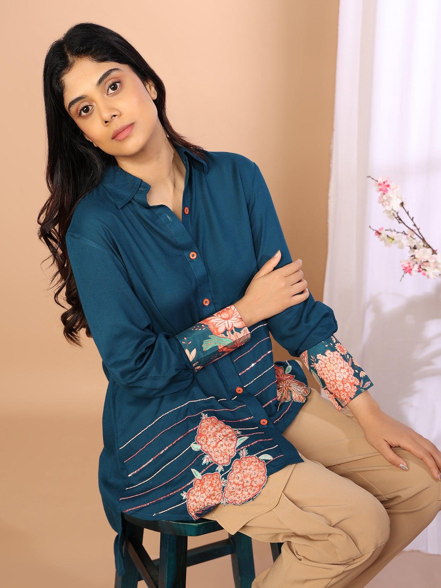 Elegant Indigo Embroidered Top - Amore