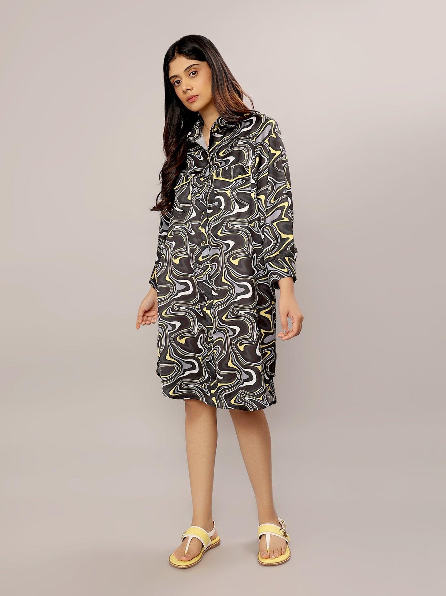 Monochrome Marble Muse Shirt Style Dress - Amore