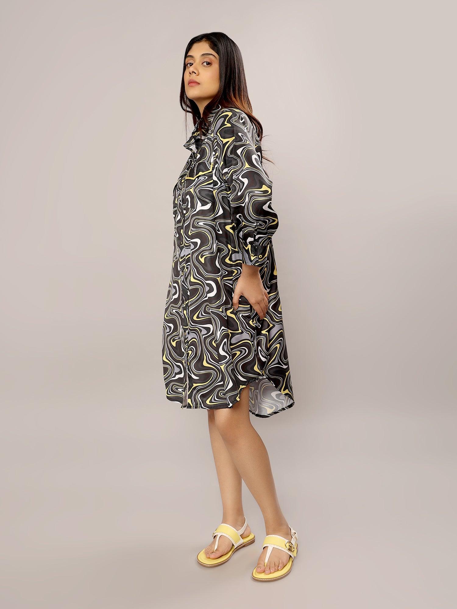 Monochrome Marble Muse Shirt Style Dress - Amore