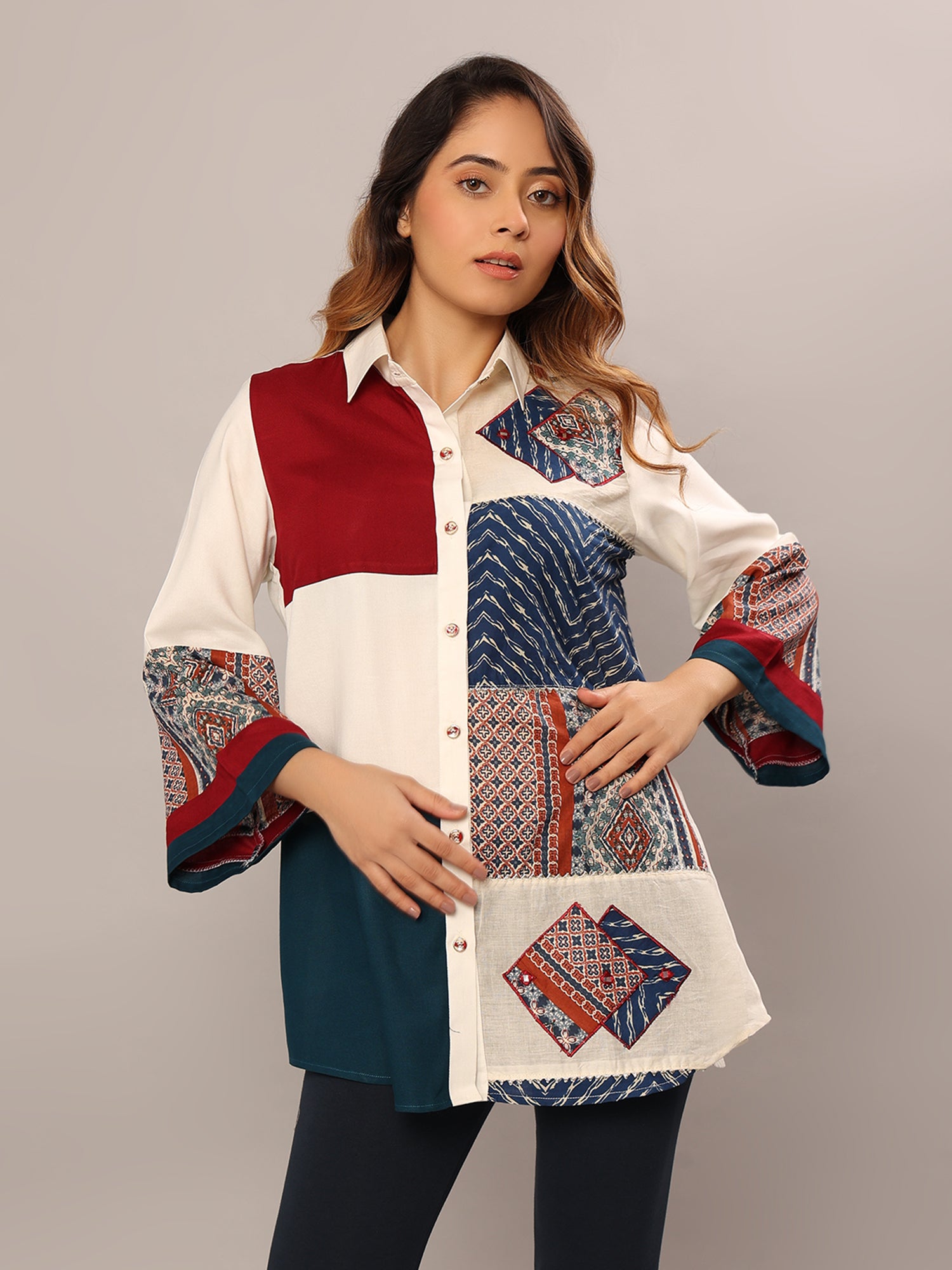 Vibrant Whimsy Patchwork Shirt - Amore