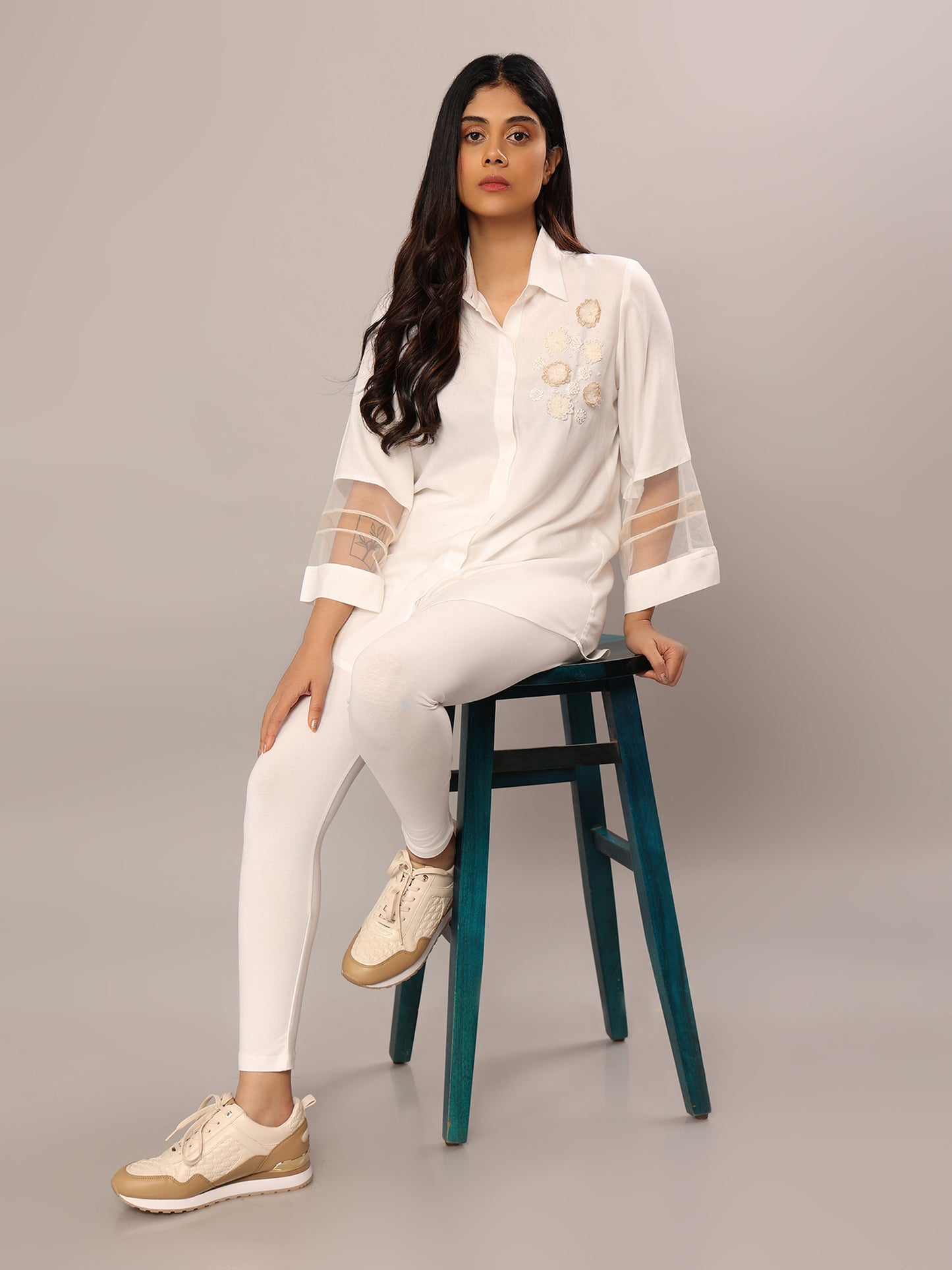 Ethereal Blossom Sheer Sleeve Shirt - Amore