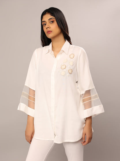 Ethereal Blossom Sheer Sleeve Shirt - Amore