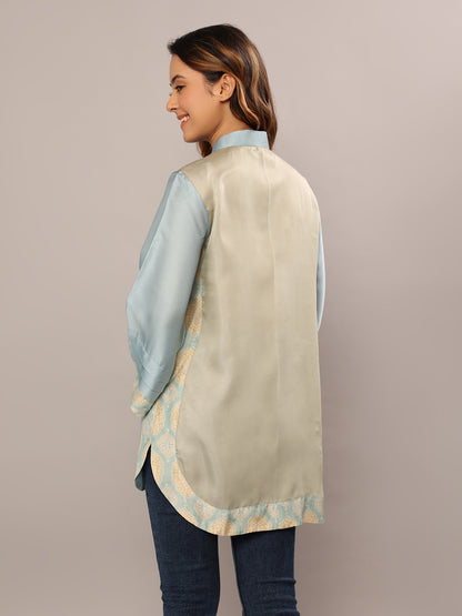 Sky Blue Boho Chic Patchwork Shirt - Amore