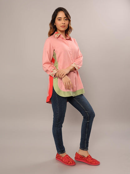 Floral Fusion Pink Border Shirt - Amore