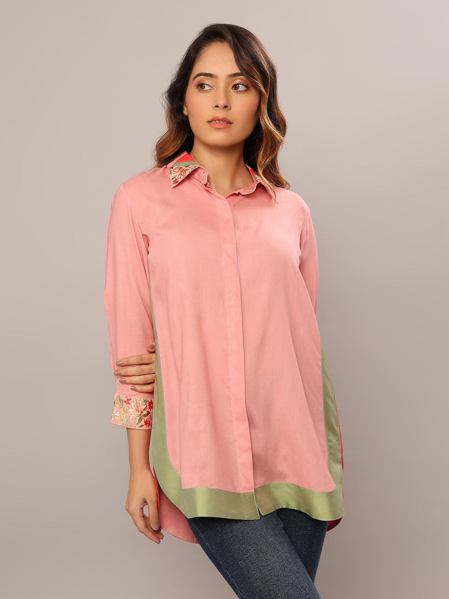 Floral Fusion Pink Border Shirt - Amore