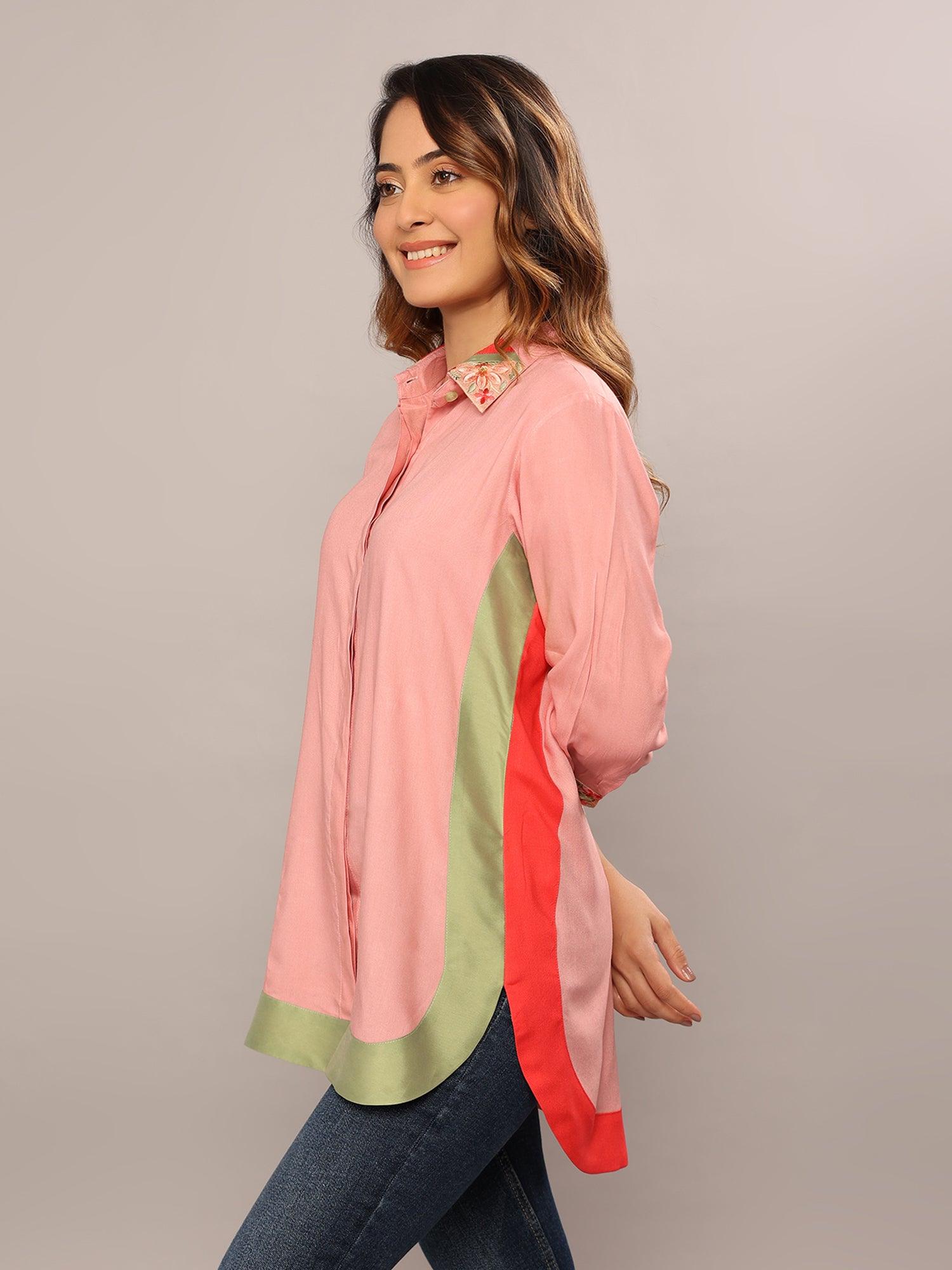 Floral Fusion Pink Border Shirt - Amore