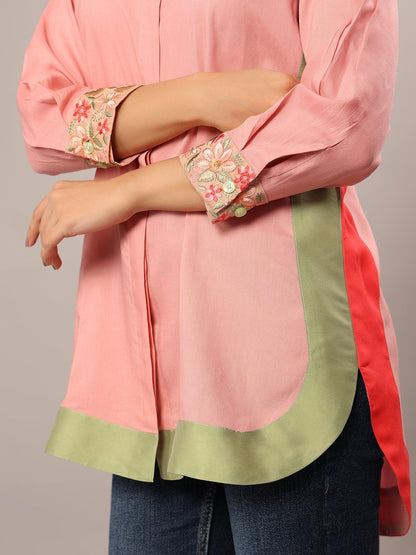 Floral Fusion Pink Border Shirt - Amore